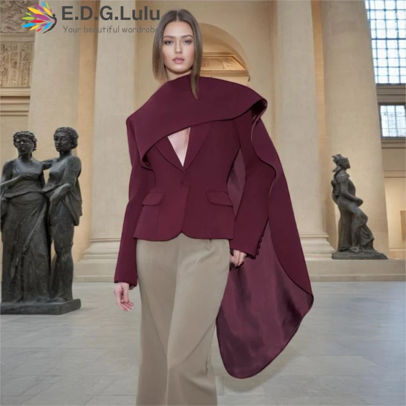 EDGLuLu 2024 Новинка блейзер с длинным рукавом женский дизайнерский пиджак красный