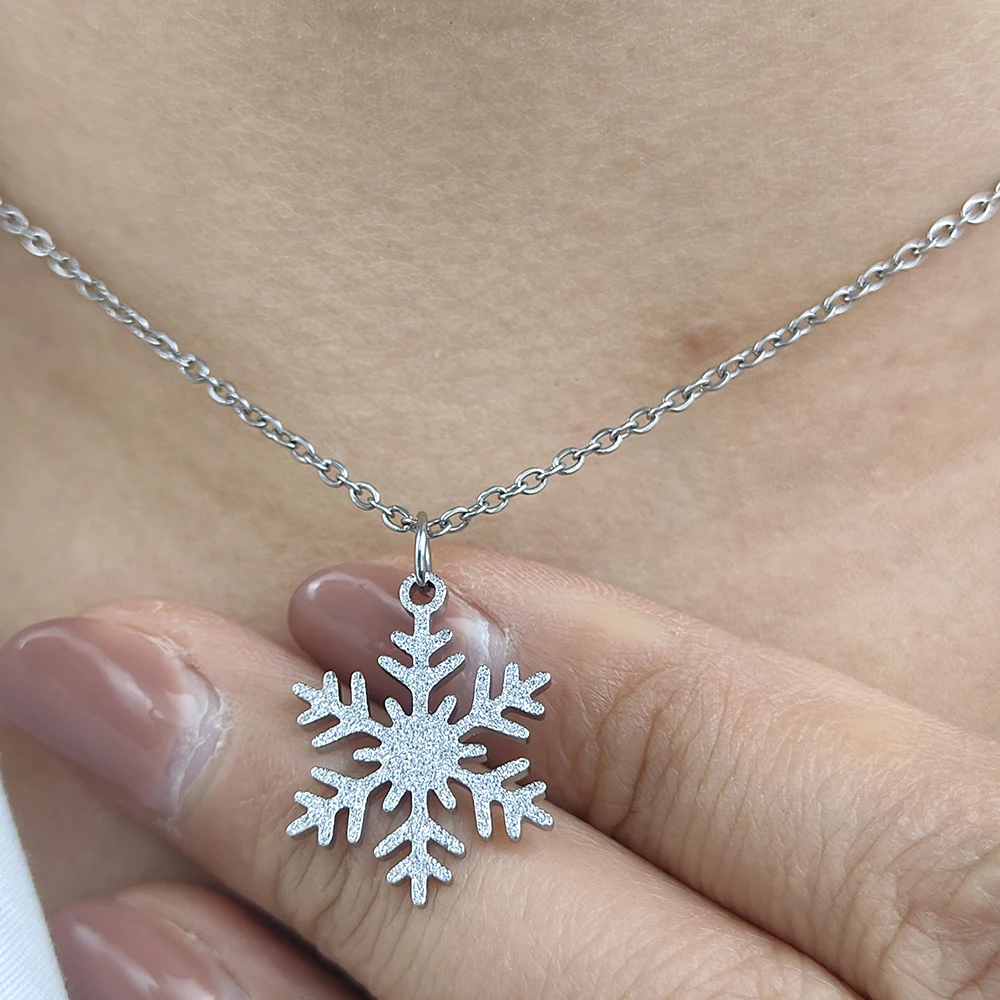 

Frosted Snowflake Necklace for Women Men Silver Stainless Steel Personalise Necklace Jewelry Holiday Gift Wholesale 2023 New