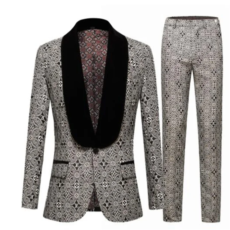 Jacquard suit mens пиджак мужской blazer blue fruit collar European and American style black white spring autumn fashion clothes