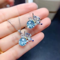 exquisite charm silver color butterfly jewelry sets sky blue synthetic topaz pendant necklace ring romantic engagement accessory