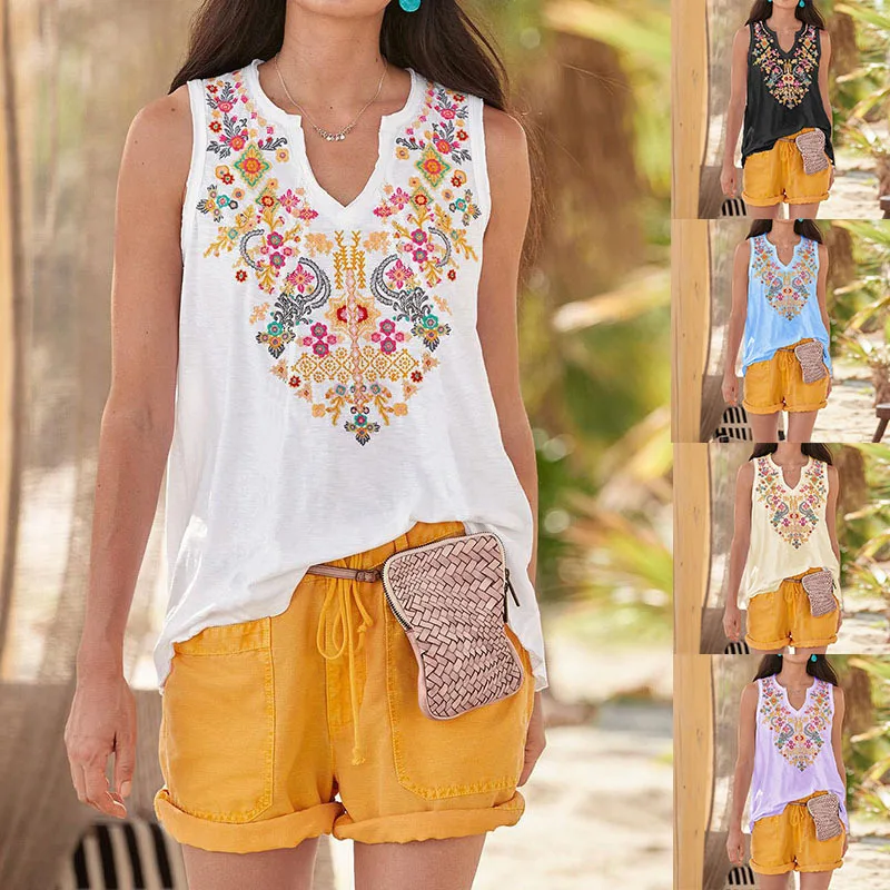 

Women's Tank Tops Fashion Vintage Sleeveless T-Shirt Vest Summer V-neck Loose Oversized Shirts Female