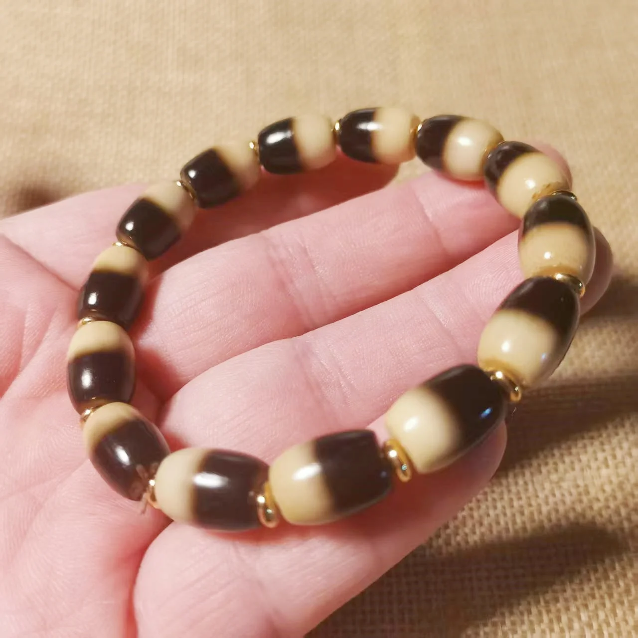 Цвет слоновой кости бусины Дзи браслет полоски тотемы натуральный агат Цзи