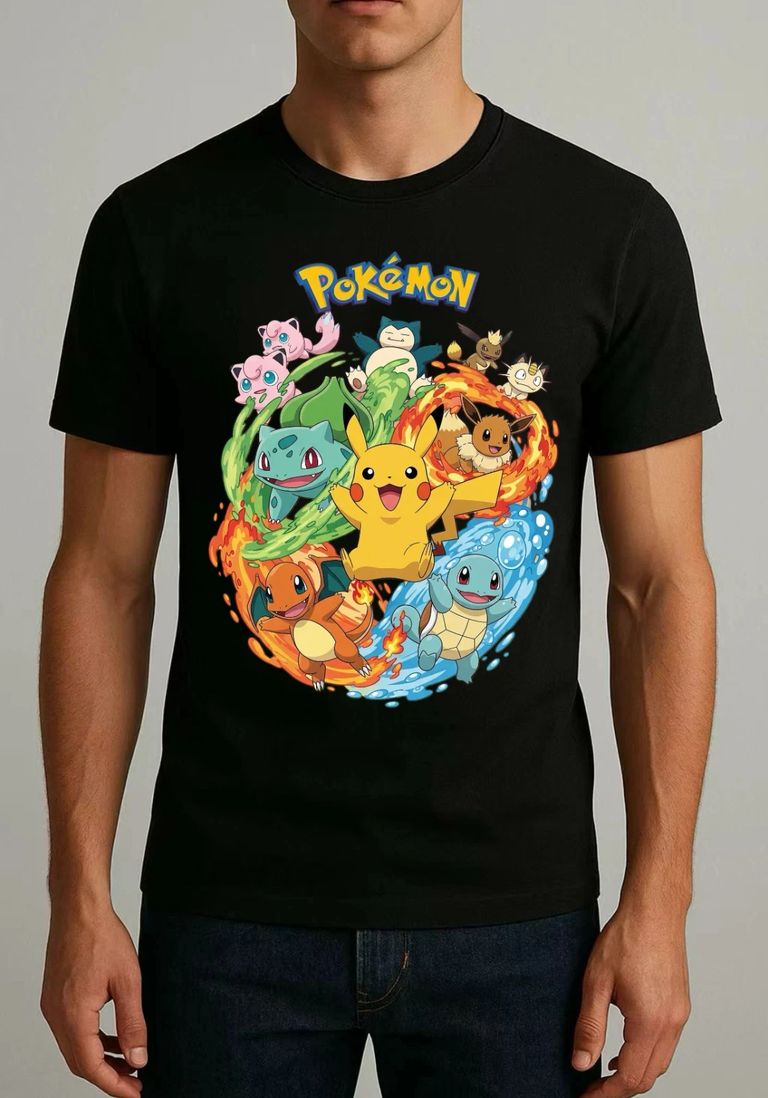 Фото Модная повседневная футболка с принтом Pokémon Spirit для взрослых и детей, семейный комплект, с коротким рукавом, коллекция 2026 года №1