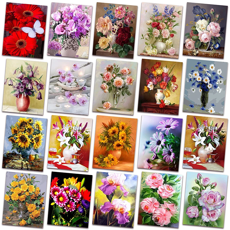 

New DIY Diamond embroidery mosaic Flower basket vase Begonia Full Diamond painting Home decor iris lotus peony cross stitch X012