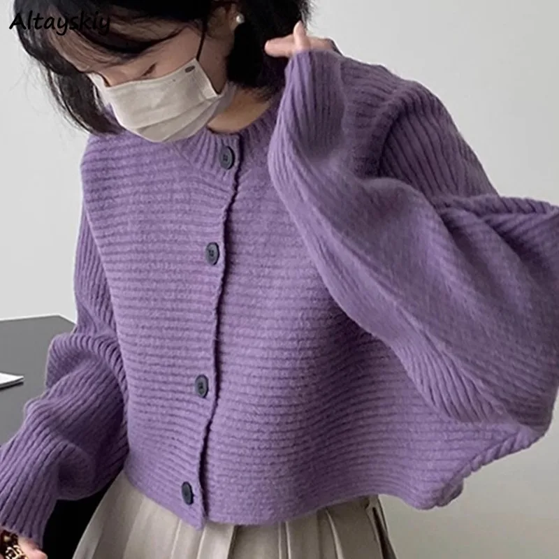 Кардиганы с рукавами летучая мышь женский осенний укороченный свитер нежный