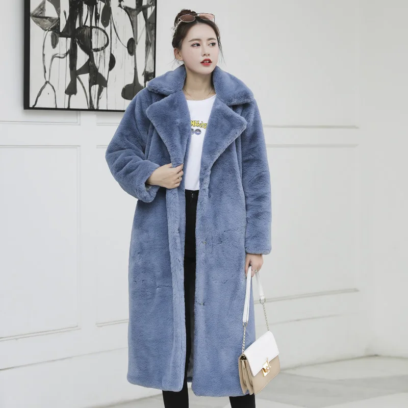 2022 Winter Women Warm Faux Fur Coat Thick Women Long Coat Plush Turn Down Collar Female Warm Overcoat