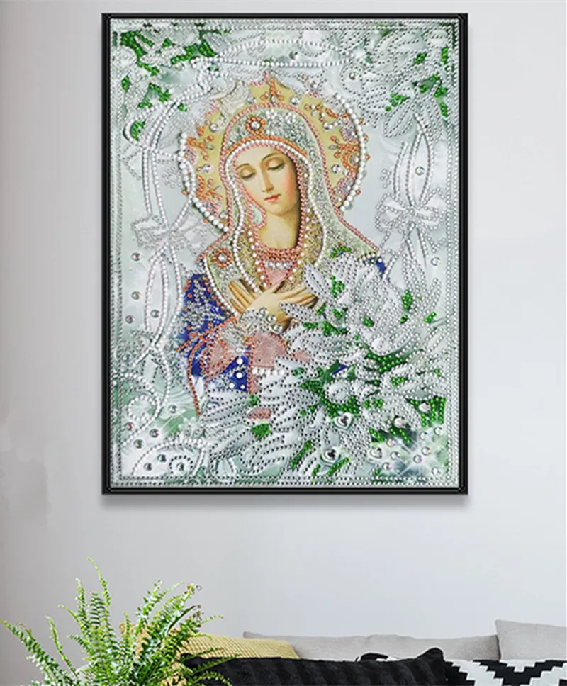 

Virgin Lily Diamond Painting 5D Diy Diamond Embroidery Religious Icon Cross Stitch Kit Mosaic Art Picture Rhinestones Home Decor