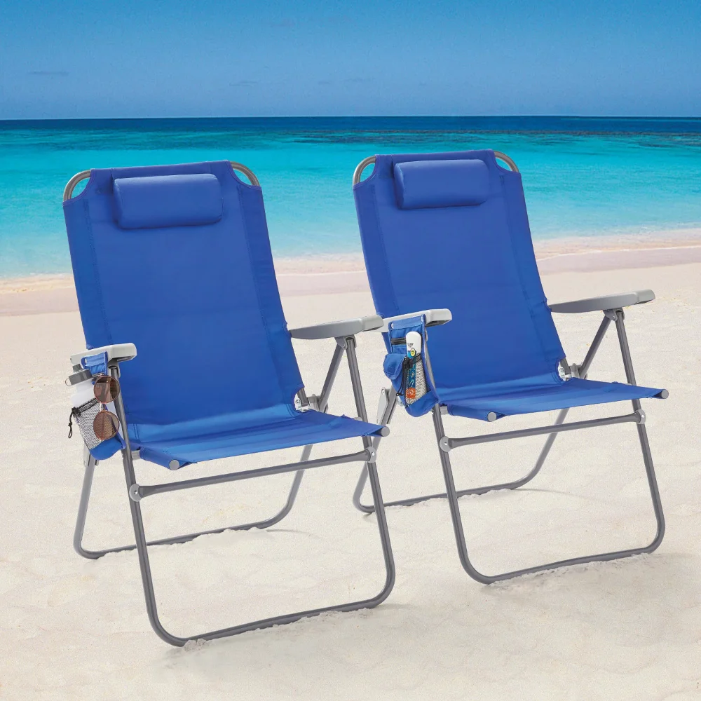 2-Pack Mainstays Reclining 4-Position Oversize Beach Chair, Blue recliner chair  chair  sillas de playa  foldable