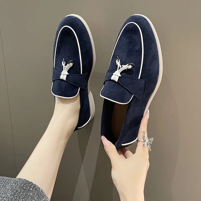 Fashion Suede Beige Women's Boat Shoes Soft Comfortable Loafers For Women Slip-on Low Cut Women Casual Shoes sapato feminino