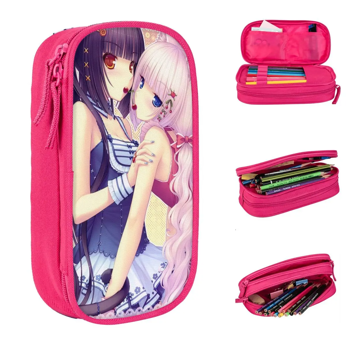 

Nekopara Anime Pencil Cases Chocola Vanilla Kawaii Pencilcases Pen Holder Large Storage Bags Students School Gifts Stationery