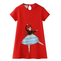 girls summer dresses kids cotton o neck short sleeeve red dancing girl embroidery a line princess cute dresses child clothes