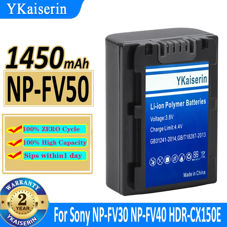 

Аккумуляторная батарея ykaisсеребрин NP-FV50 NPFV50 1450 мАч для Sony NP-FV30 NP-FV40 HDR-CX150E HDR-CX170 HDR-CX300 Аккумулятор для камеры