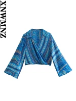 xnwmnz 2022 new women fashion mature tropical style scarf print shirt vintage long sleeve pullover blouse chic top female