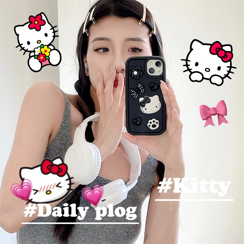 

Противоударный чехол для телефона Kawaii Sanrio с аниме Hello Kitty для IPhone 15 14 13 Pro Max Милый Котик мягкая задняя крышка подарки для девочек