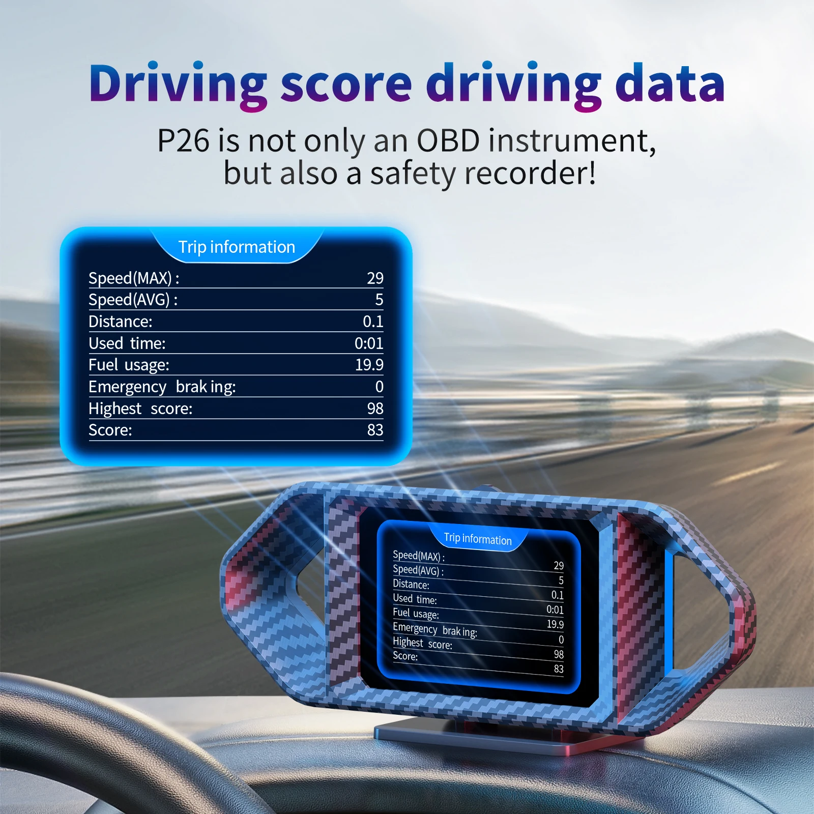 Фото OBD + GPS P26 цифровой автомобильный проекционный дисплей измеритель наклона акселерометр умный спидометр тахометр измеритель температуры воды по индивидуальному заказу №3