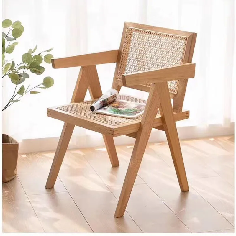 

Nordic Solid Wood Dining Chair Rattan Backrest Chair Home Balcony Leisure Small Chair Restaurant Modern Minimalist Negotiation