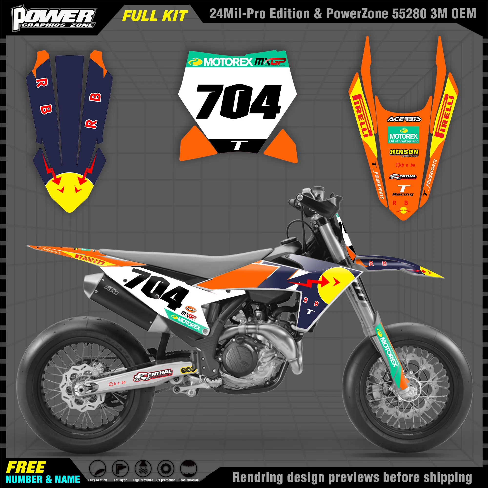 

PowerZone Custom Team Graphics Decals 3M Stickers Kit For KTM 22-23SXF 24-25 EXC Motorcycle Stickers 009