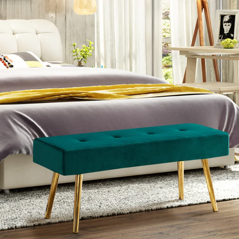 

Bench Bench Bench Bench Bench Dark Green Tufted Velvet with Gold Legs Easy To Assemble Multi-functional Style[US Stock]
