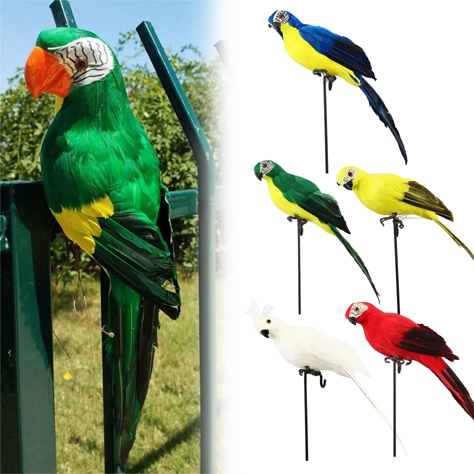

Artificial Birds Fake Artificial Bird Parrot Tropical Birds Decorations For Outdoor Patio Garden Decor White Red Yellow Blue