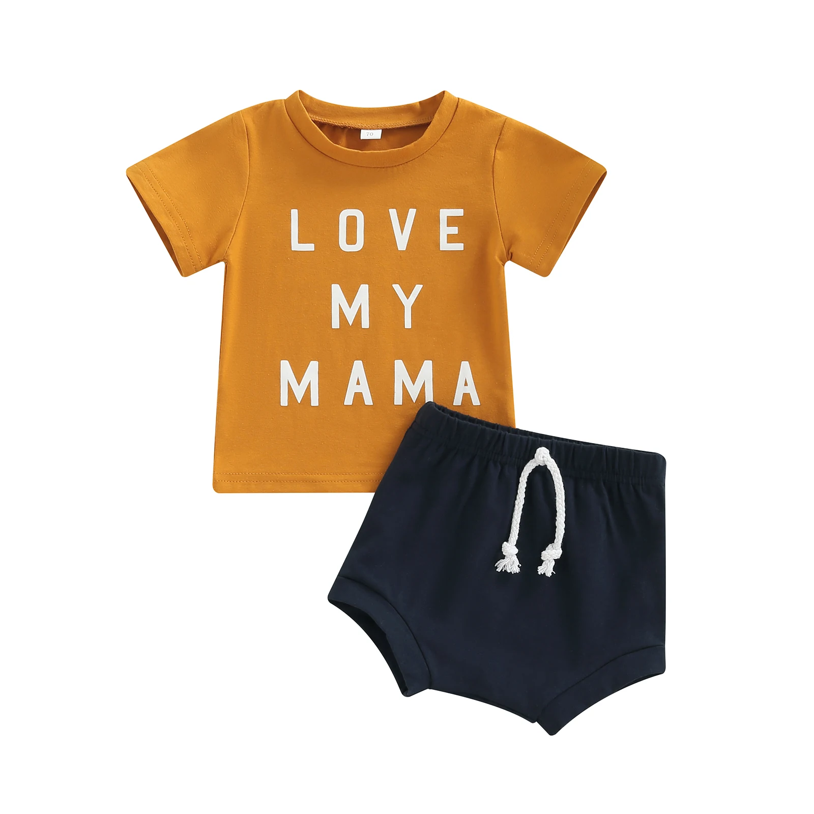 

2 Pieces Baby Boys Suit Set, Letter Print Round Neck Short Sleeve Tops+ High Elastic Waist Shorts for Summer
