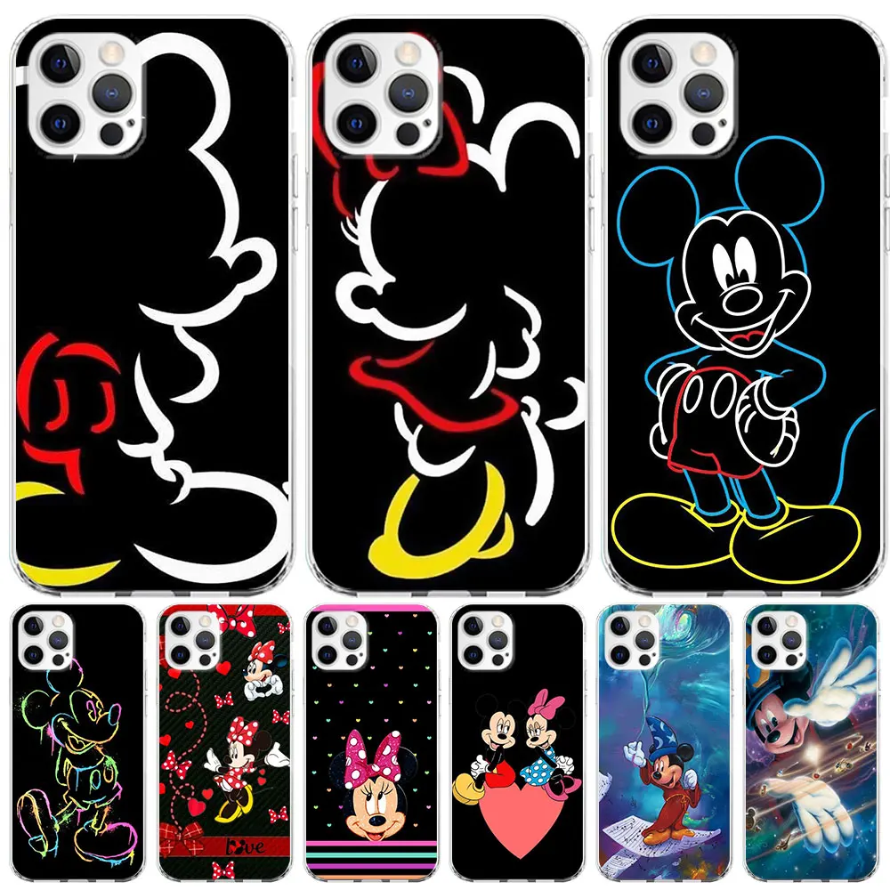 

Clear Case for iPhone 11 13 14 Pro Max 12 Mini XR X XS 7 8 SE 2020 6s Plus 5 5s Silicone Phone Cover Minnie Mouse Mickey Love