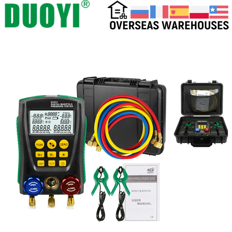 

DY517A Refrigerat Digital Manifold Refrigerant HVAC Vacuum Pressure Leak Temperature Tester air conditioners fridge Cold Storage