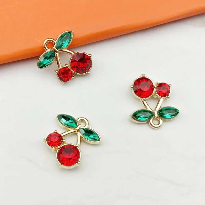

10pcs/lot Crystal Fruit Charms Cherry Metal Alloy Pendant DIY Necklace Bracelet for Jewelry Making Accessories