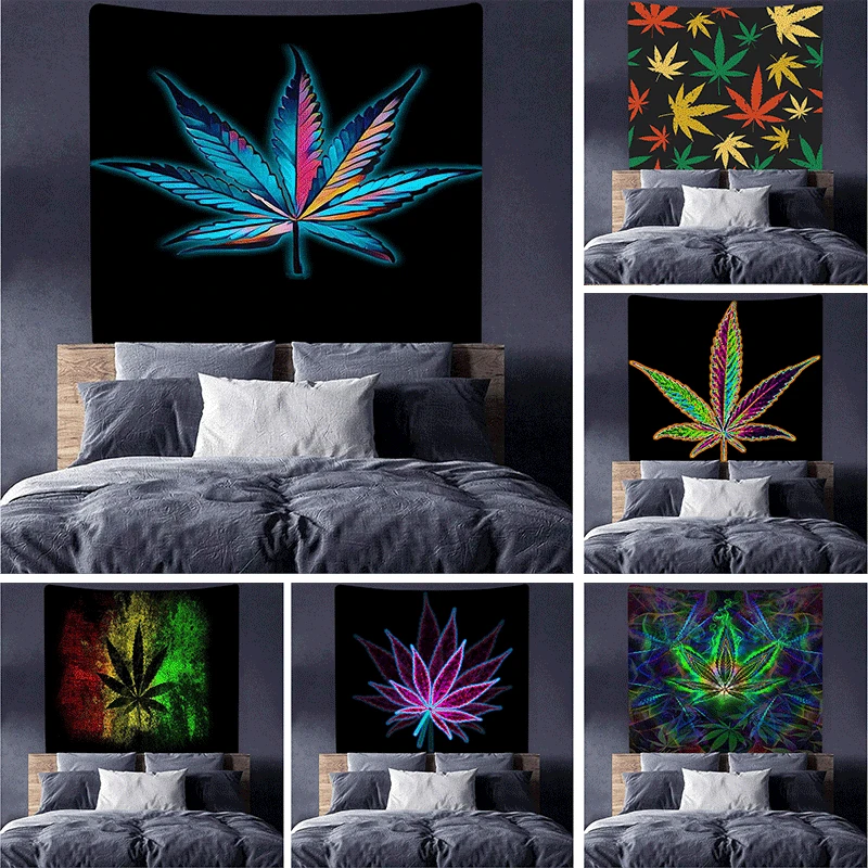 

Herbal Leaves Tapestry Style Psychedelic Series Tapestry Nordic Ins Wall Hanging Printed Home Decoration Background Cloth