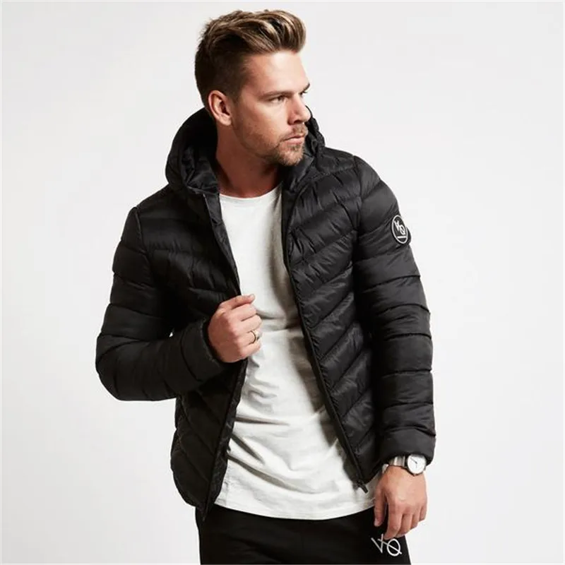 Winter new men's down jacket Muscle fitness men's sports hooded zipper jacket cotton jacket running fitness training clothes