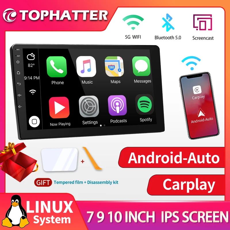 Автомобильная Беспроводная стереосистема Carplay 7 9 10 дюймов Android плеер радио 2 Din