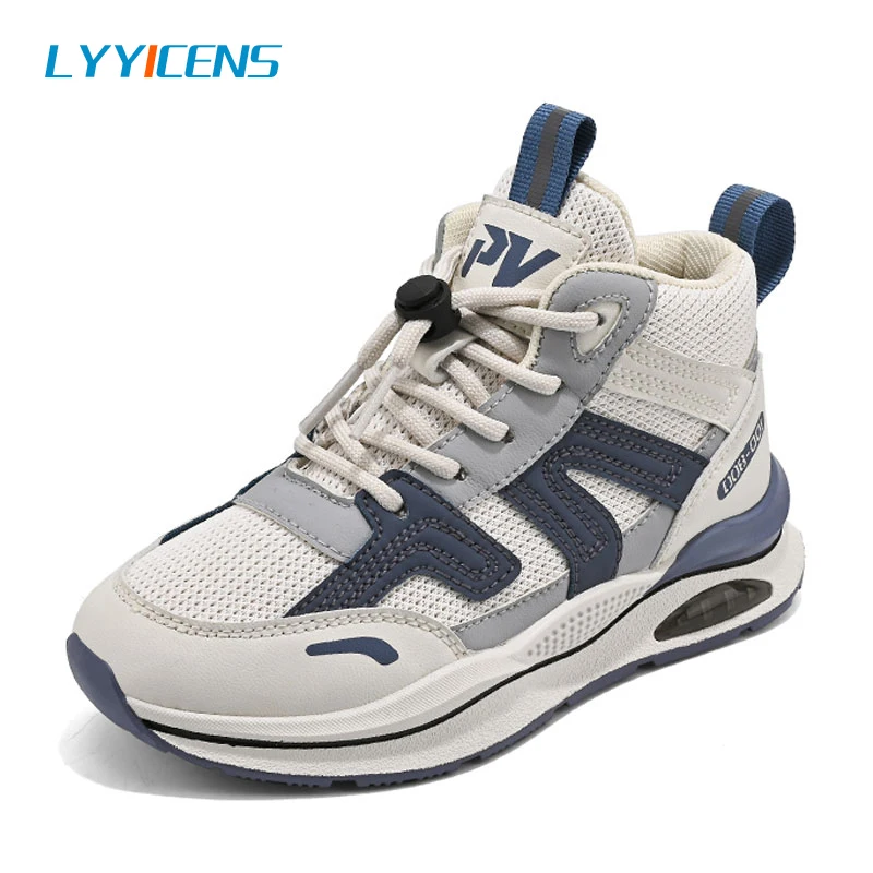 High Gang Sneakers for Boys Kids Four Seasons Children Casual Shoes Leather Mesh Breathable Anti-Slippery Kids Outdoor Sneakers