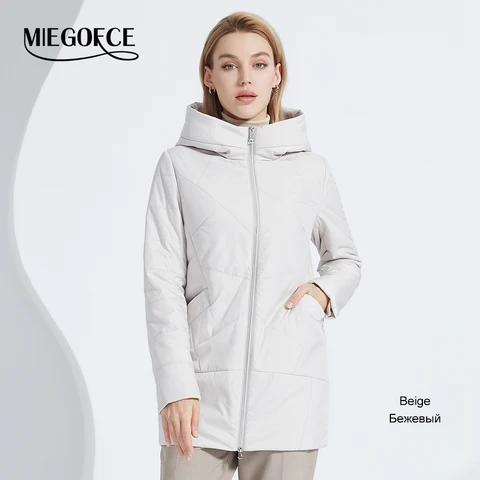 MIEGOFCE 2024 Весна Осень женское тонкое пальто с длинными рукавами на молнии теплая ветрозащитная хлопковая куртка повседневная женская парка верхняя одежда C22114