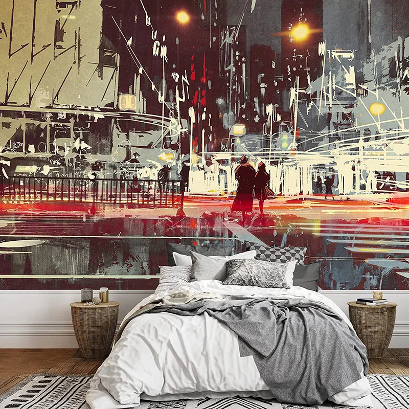 

Пользовательская 3D настенная бумага ручная роспись европейский стиль ночной вид города Масляная Живопись Искусство Настенная роспись гос...