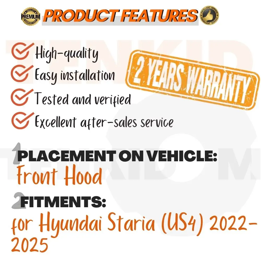 Фото Амортизаторы капота для Hyundai Staria (US4) 2022-2025: газовые пружины-упоры для подъема капота, без сверления №2