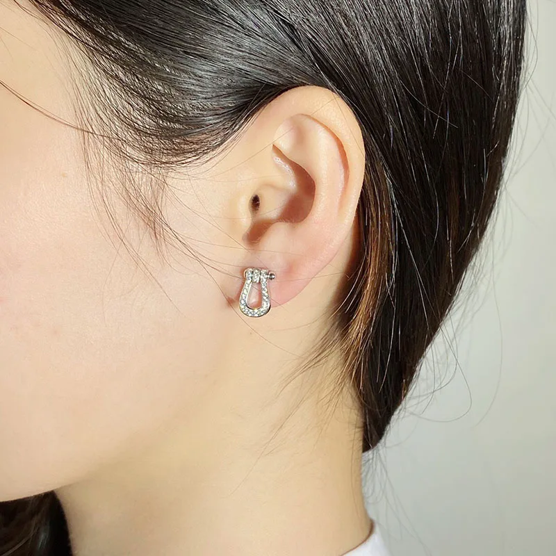 

Horseshoe U-shaped Stud Earrings Women Crystal Horseshoe Kpop Fashion Female Luxury Jewelry