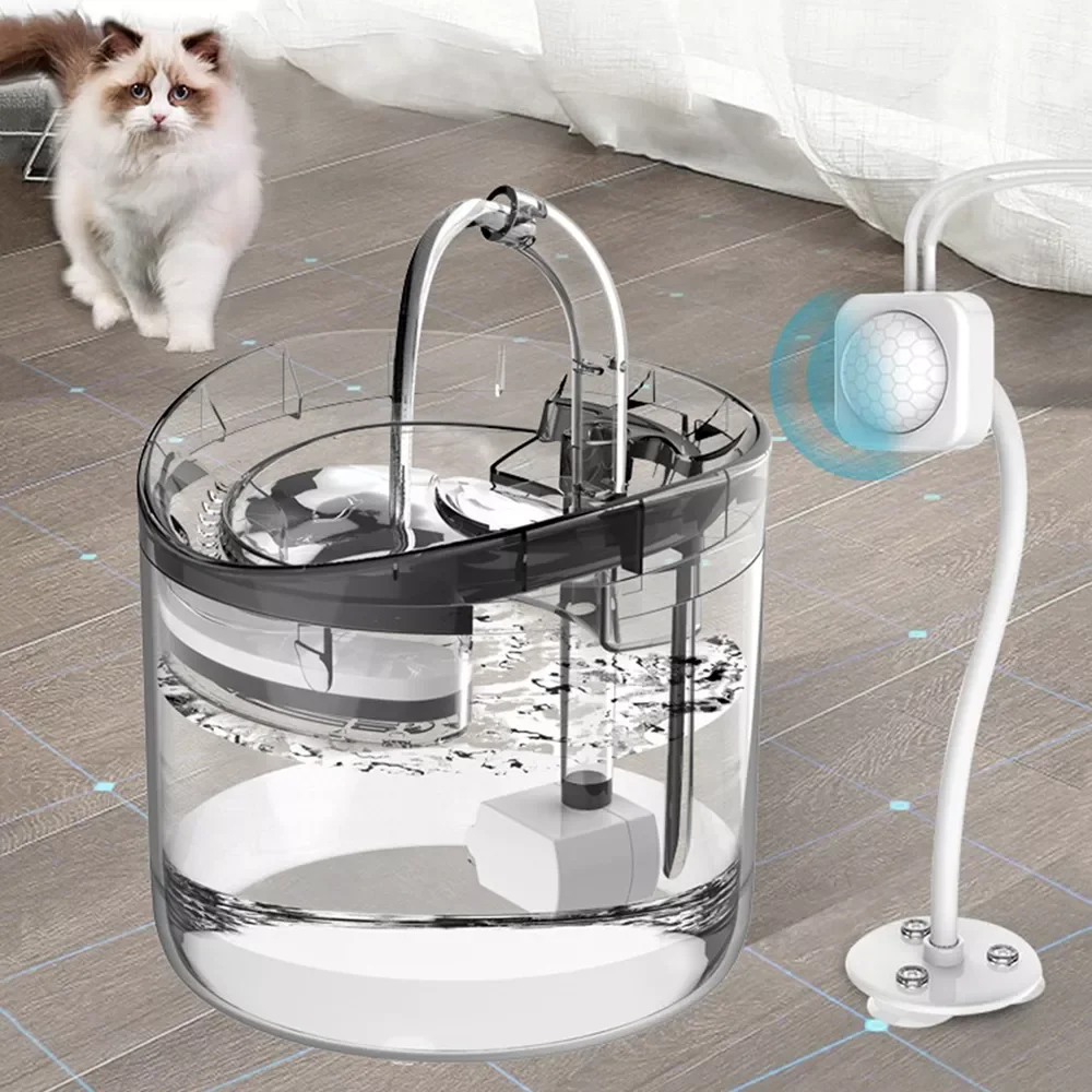 

2022New 2L Intelligent Cat Water Fountain With Faucet Dog Water Dispenser Transparent Drinker Pet Drinking Filters Feeder Motion