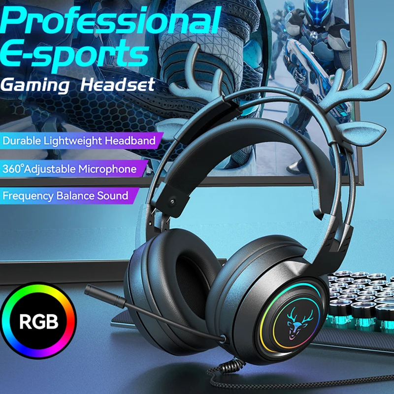 

YOVONINE Cartoon Detachable Deer Ear Wired Headphone Gaming Headset with Microphone Music Headset for Gifts PC Switch PS4 Tablet