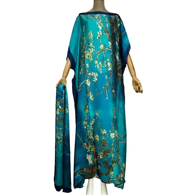 Фото 2025 neue Art Mode übergroße afrikanische Frauen Kleidung Dubai Dashiki Abaya Free Size Print Design mit Schal lockers langes K №2