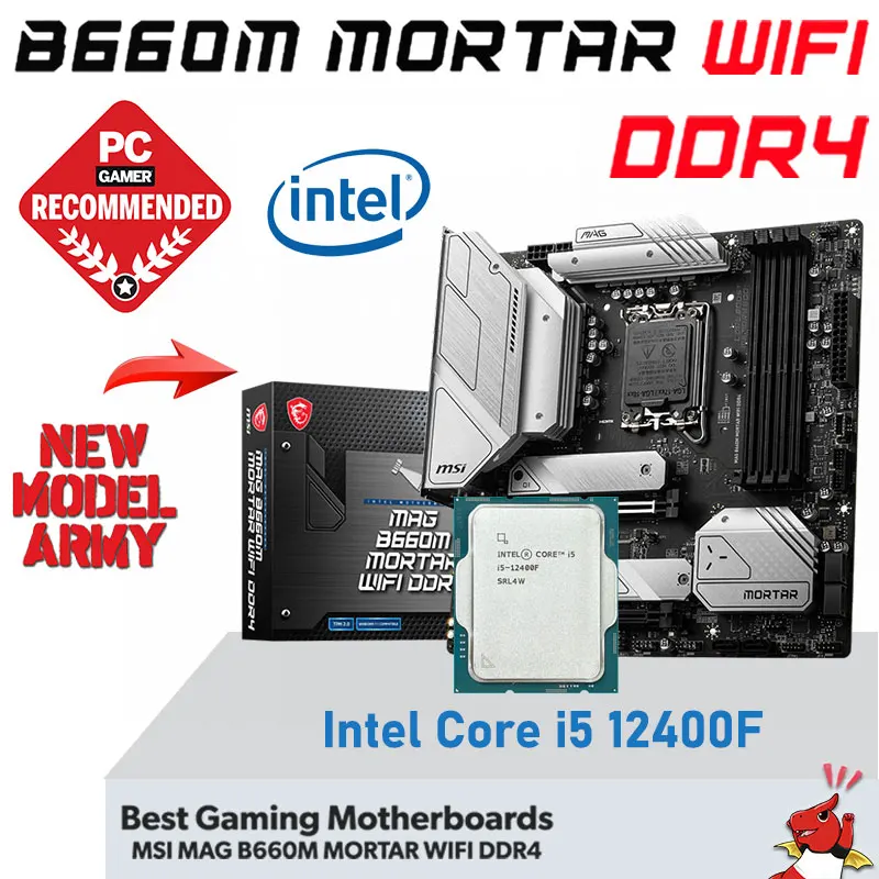

MSI MAG B660M MORTAR WIFI DDR4 + Intel Core i5 12400F Motherboard Combo i5 Intel B660 Mainboard Kit LGA 1700 12th-Gen CPU New