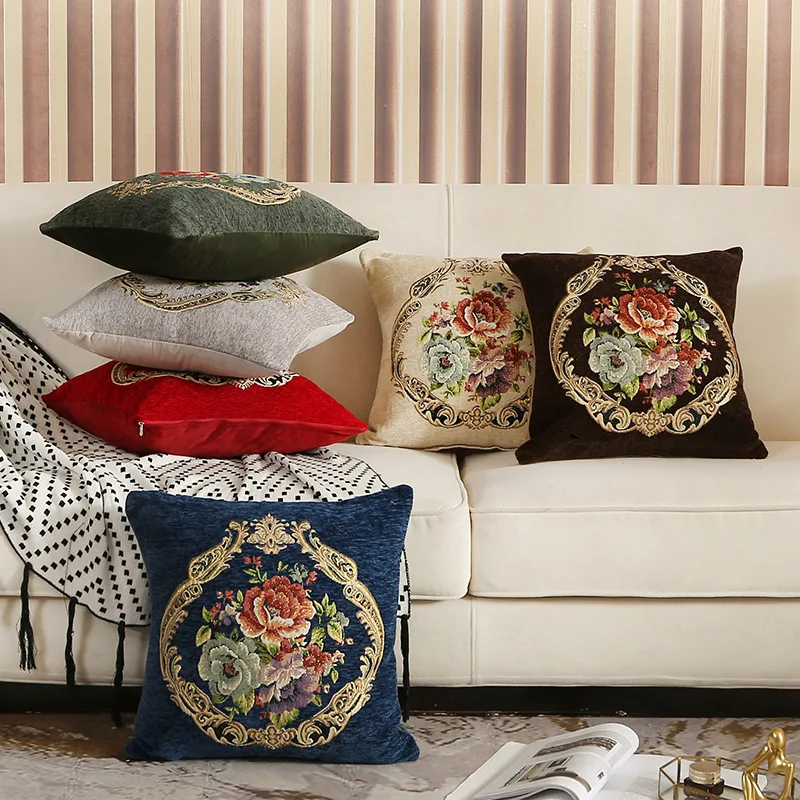 

Европейский жаккардовый элегантный цветочный недорогой декоративный чехол для подушки для автомобиля, дивана, украшение для дома, квадратная классическая декоративная подушка