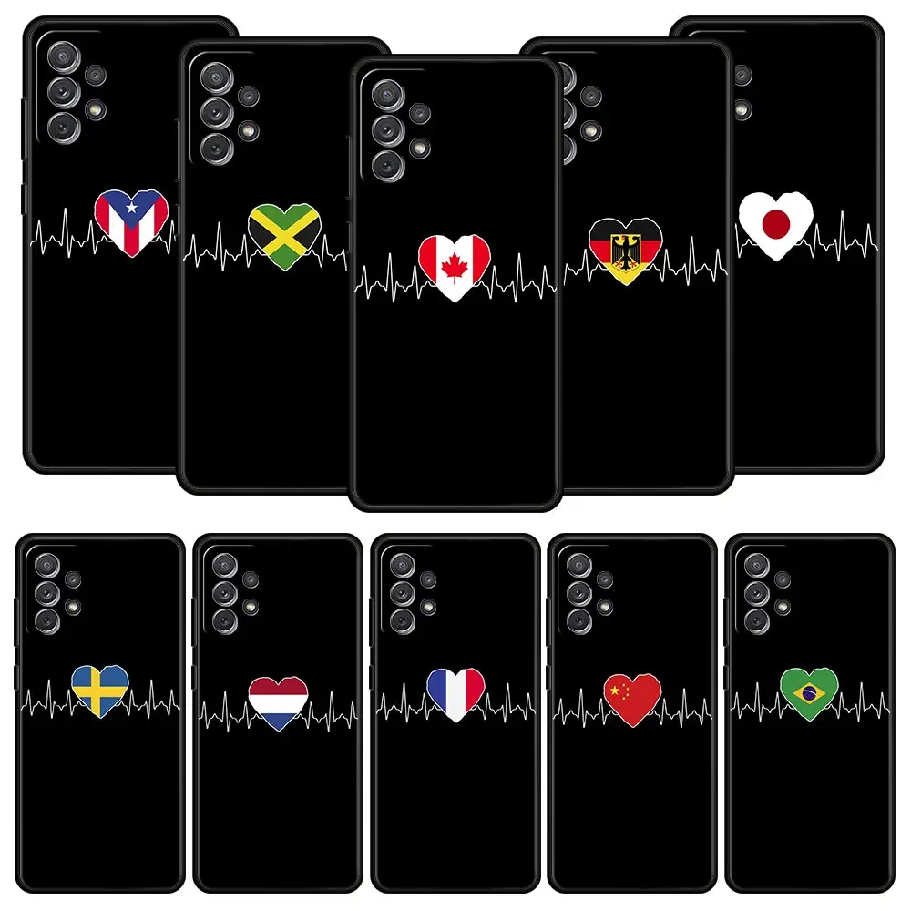 

Phone Case For Samsung A13 A51 A71 A41 A31 A21S A11 A03S A12 A32 A52 A23 A33 A53 A73 5G Cover UK Heartbeat Flag China Love Line
