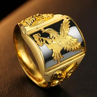 new copper material high end ring punk rock eagle mens ring black stone gold ring personality temperament jewelry wholesale
