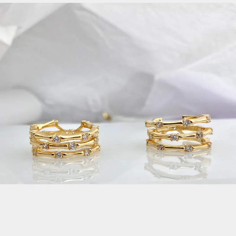 

Non-Mainstream Design Shiny Lucky Bamboo Ring Retro Light Luxury Two Ways to Wear Ring