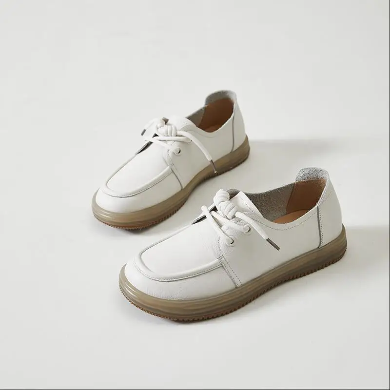 AIYUQI Genuine Leather Sneakers Women 2023 New Lace-up Women Loafers Casual Flat Cow Tendon Sole Nurse Shoes Women