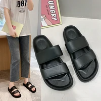 womens new summer slippers outer wear non slip platform sandals outdoor mens soft bottom slippers pure black beach shoes
