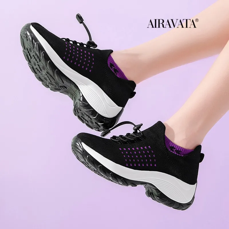 Sneakers Women Walking Shoes Platforms Increasing Height Breathable Comfortable Tennis Shoes Slip-on Anti-slip Tenis Feminino
