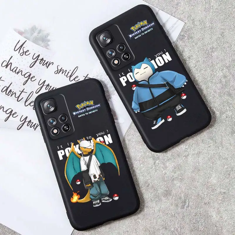 

Pokemon Dragonite Snorlax Art Phone Case For Xiaomi Redmi Note 12 11E 11S 11 11T 10 10S 9 9T 9S 8 Pro Plus 5G 7 Black Cover