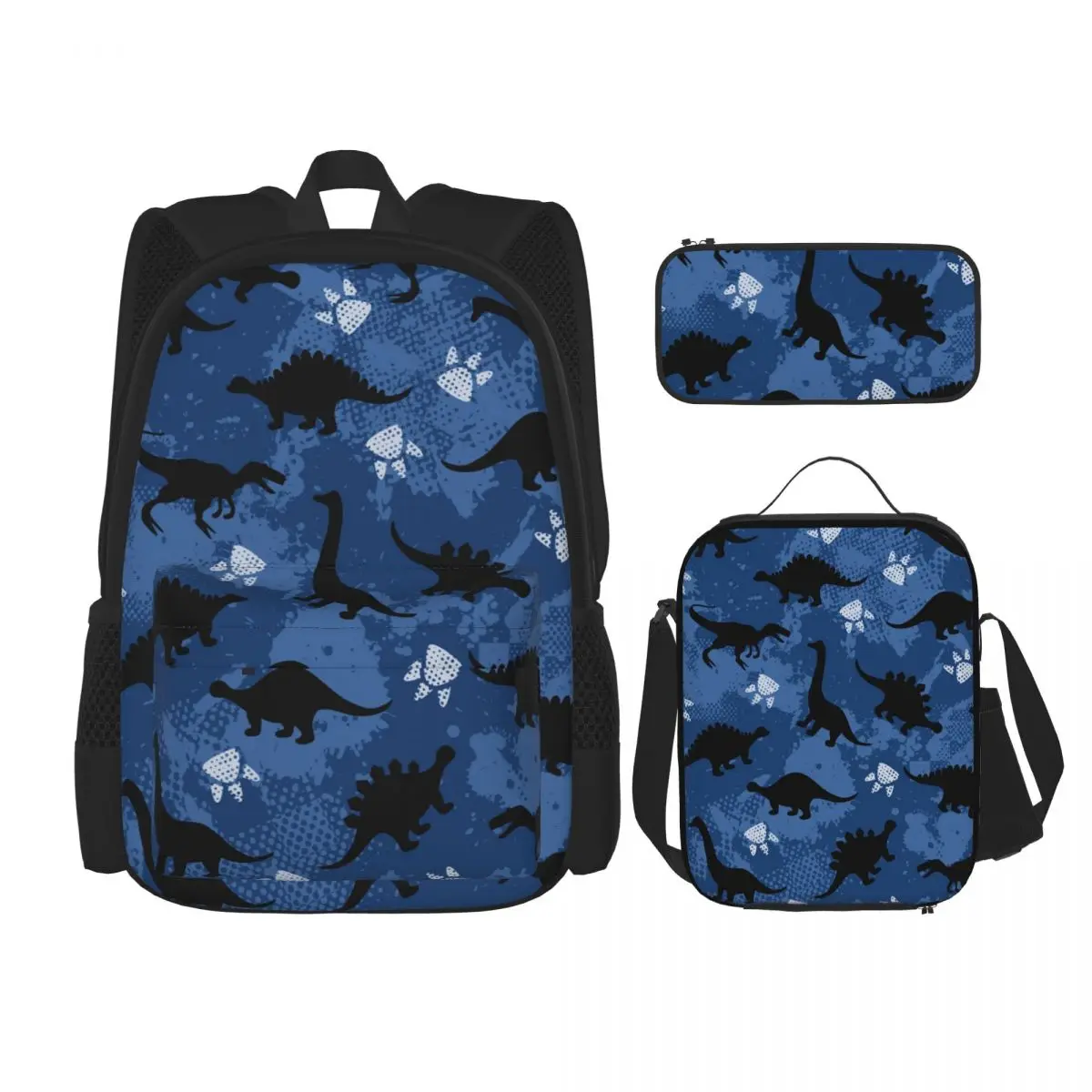 

3 Pcs Black Dinosaurs Grunge Backpack Unique Prints Knapsack for Teenagers Girls Boys Travel Bagpack Children School Bags