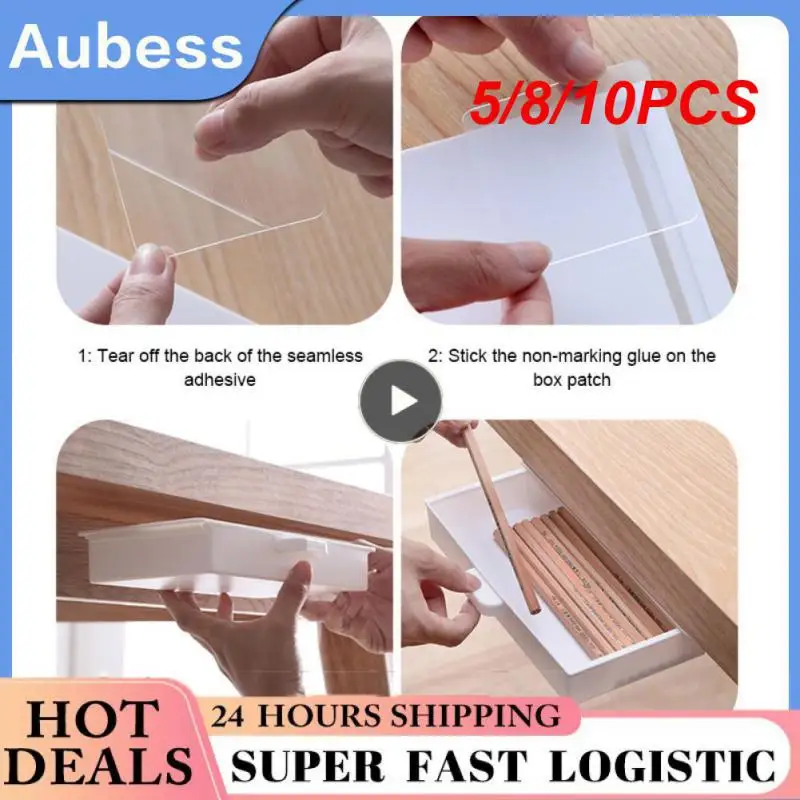 

5/8/10PCS Under Desk Drawer Under Desk Stand Plastic Drawer Box Storage Box Self-adhesive Pen Case Tools Organizers
