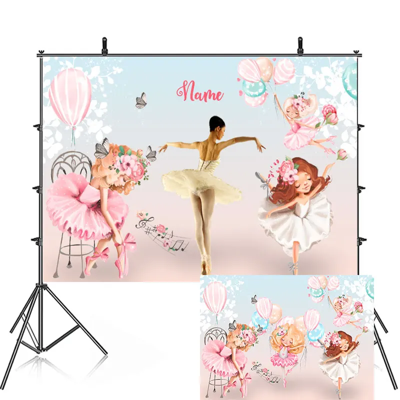 

Happy Birthday Baptism Birthday Party Backdrop Photography Baby Shower Girl Ballet Dance Pink Background Banner Custom Name Pic